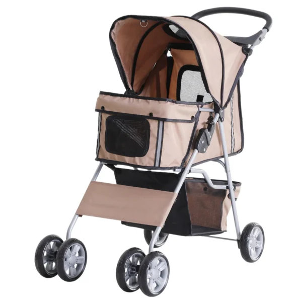 Pet Travel Stroller Pushchair Carrier Three Wheels-Brown - Image 3