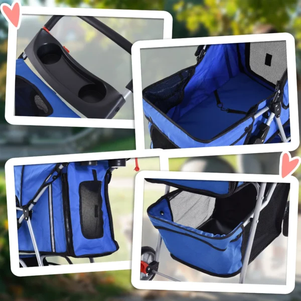 Pet Travel Stroller Pushchair Carrier Three Wheels-Blue - Image 6