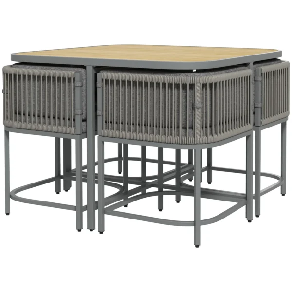 Rattan Dining Set Space-saving Design Garden Furniture with Stone Composite Board Top for Indoor&Outdoor