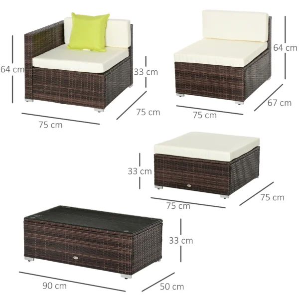 Rattan Sofa Set Garden Outdoor Sectional Sofa Coffee Table Patio Furniture-Brown - Image 10