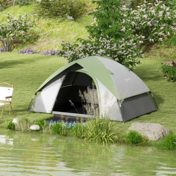Camping Tent Three Man Single Room Dome Tent with Accessories Green/Grey - Image 11