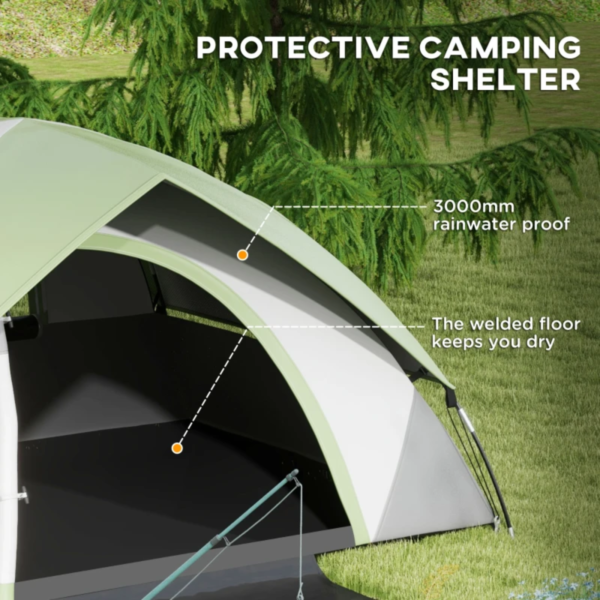 Camping Tent Three Man Single Room Dome Tent with Accessories Green/Grey - Image 9