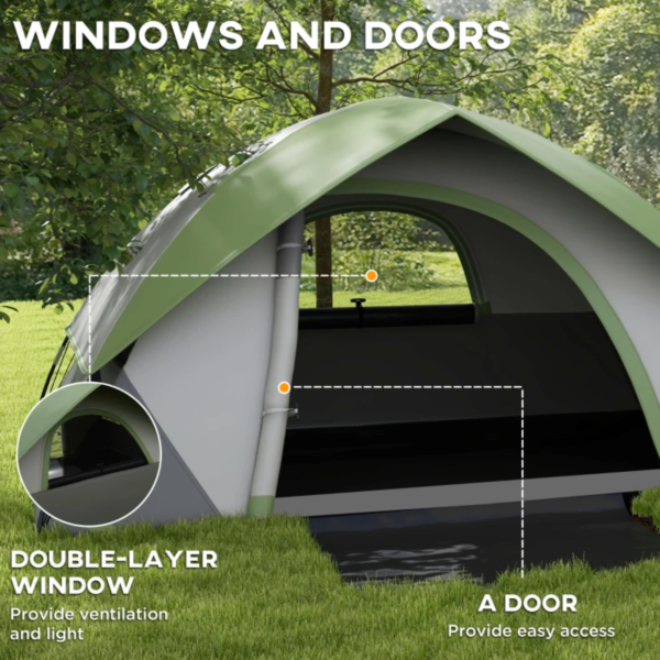 Camping Tent Three Man Single Room Dome Tent with Accessories Green/Grey - Image 7