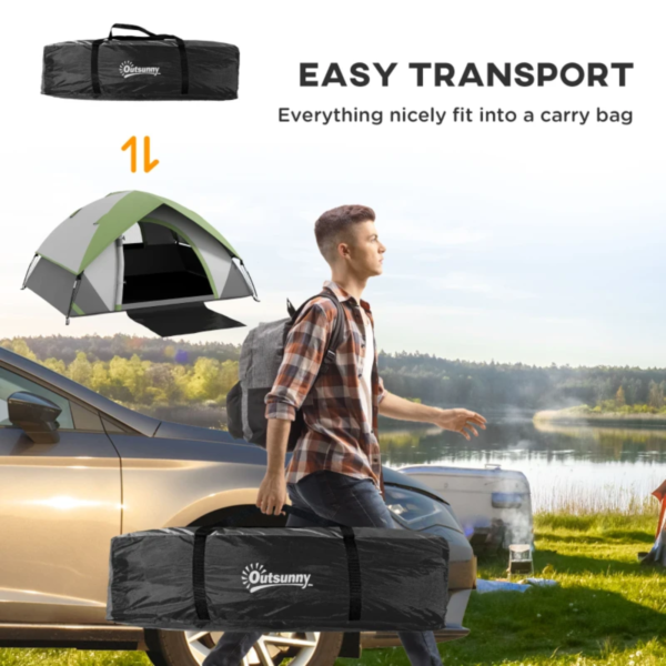 Camping Tent Three Man Single Room Dome Tent with Accessories Green/Grey - Image 6