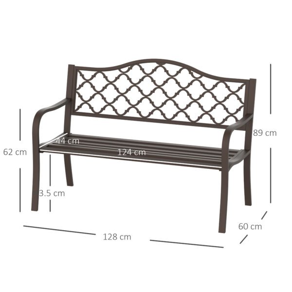 Outdoor Garden Bench Antique Style Cast Iron 2 Seater Patio Porch Brown - Image 3