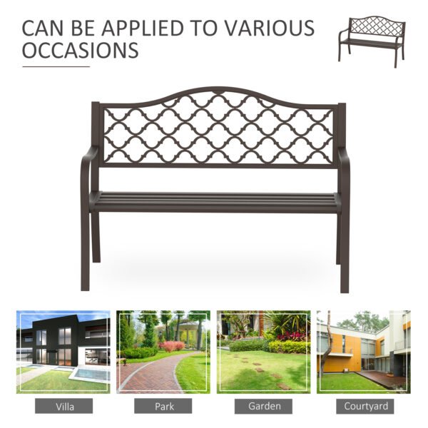 Outdoor Garden Bench Antique Style Cast Iron 2 Seater Patio Porch Brown - Image 6