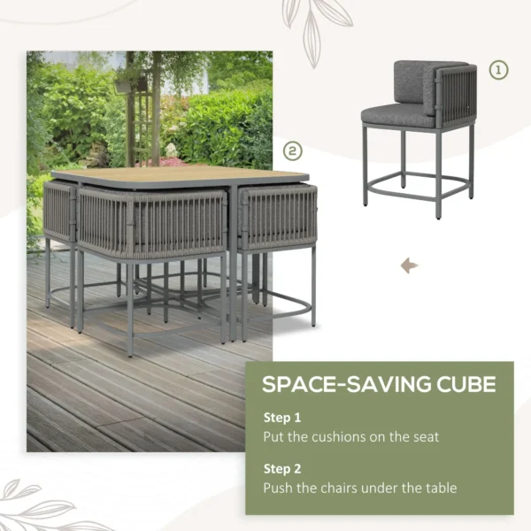 Rattan Dining Set Space-saving Design Garden Furniture with Stone Composite Board Top for Indoor&Outdoor - Image 7