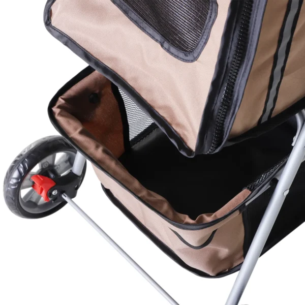 Pet Travel Stroller Pushchair Carrier Three Wheels-Brown - Image 5
