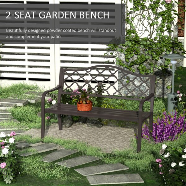 Outdoor Garden Bench Antique Style Cast Iron 2 Seater Patio Porch Brown - Image 4