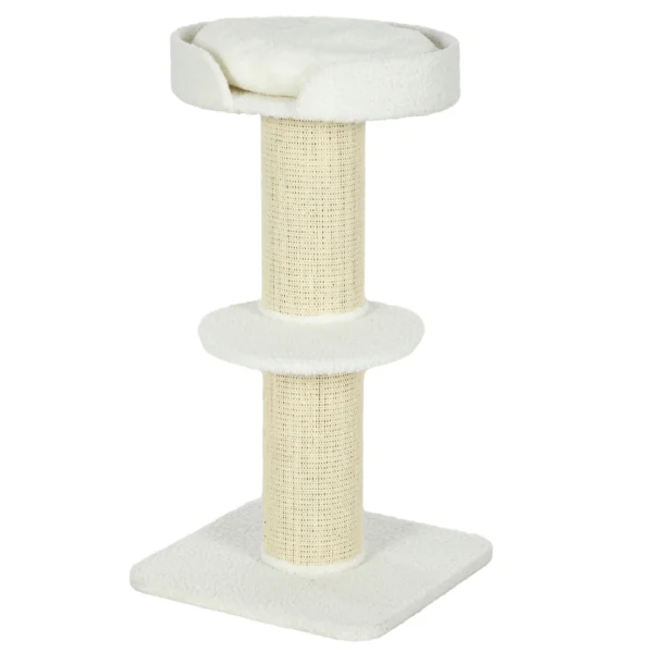 2 Tier Cat Tree with Basket Cushion Sisal Post Cream White
