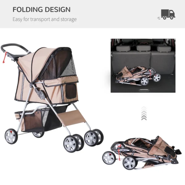 Pet Travel Stroller Pushchair Carrier Three Wheels-Brown - Image 10