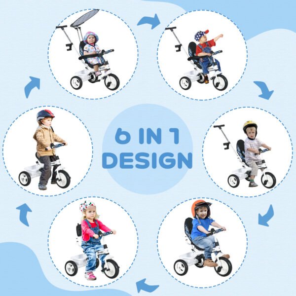 6 in 1 Tricycle for Kids w 5-point harness straps Removable Canopy Handle for 1.5+ year - Image 4