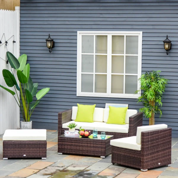 Rattan Sofa Set Garden Outdoor Sectional Sofa Coffee Table Patio Furniture-Brown - Image 2