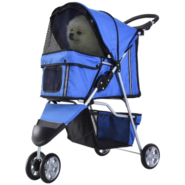 Pet Travel Stroller Pushchair Carrier Three Wheels-Blue
