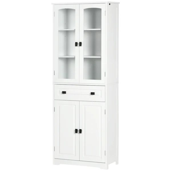 Kitchen Cupboard, Freestanding Storage Cabinet with 2 Adjustable Shelves, Drawer and Glass Door 160cm, White - Image 11