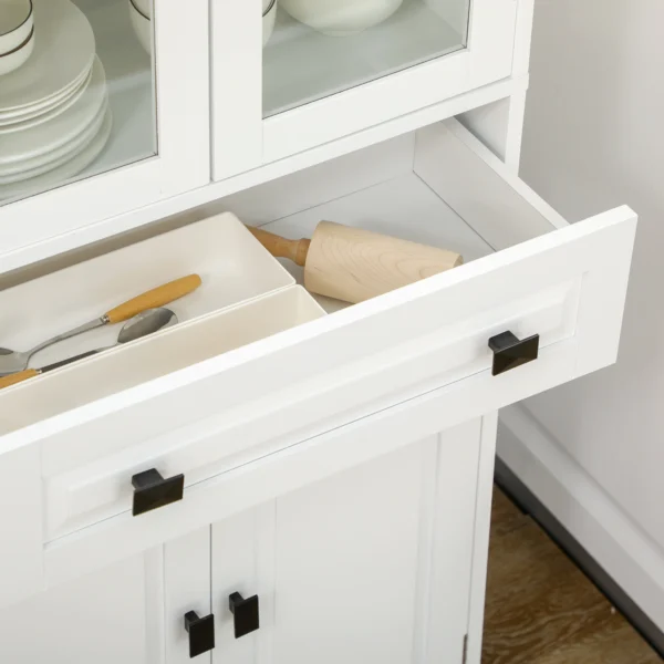 Kitchen Cupboard, Freestanding Storage Cabinet with 2 Adjustable Shelves, Drawer and Glass Door 160cm, White - Image 8