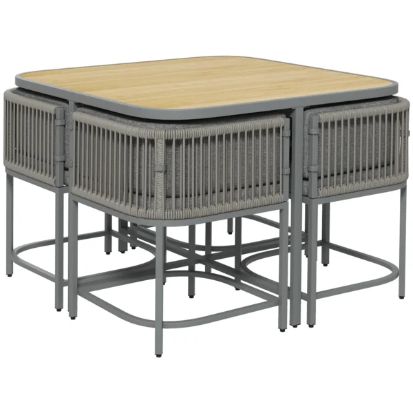 Rattan Dining Set Space-saving Design Garden Furniture with Stone Composite Board Top for Indoor&Outdoor - Image 3