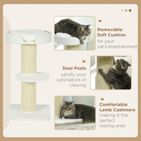 2 Tier Cat Tree with Basket Cushion Sisal Post Cream White - Image 9