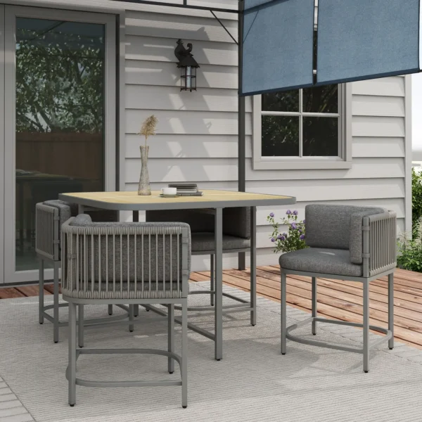 Rattan Dining Set Space-saving Design Garden Furniture with Stone Composite Board Top for Indoor&Outdoor - Image 4