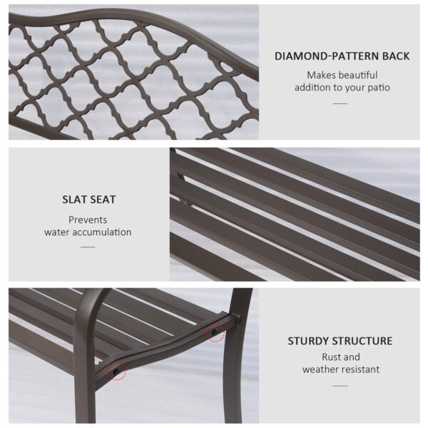 Outdoor Garden Bench Antique Style Cast Iron 2 Seater Patio Porch Brown - Image 5