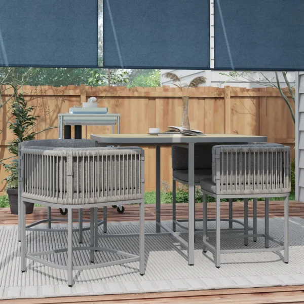 Rattan Dining Set Space-saving Design Garden Furniture with Stone Composite Board Top for Indoor&Outdoor - Image 6
