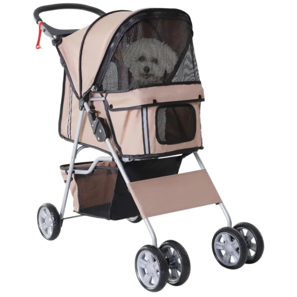 Pet Travel Stroller Pushchair Carrier Three Wheels-Brown