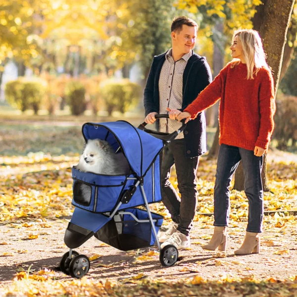 Pet Travel Stroller Pushchair Carrier Three Wheels-Blue - Image 4