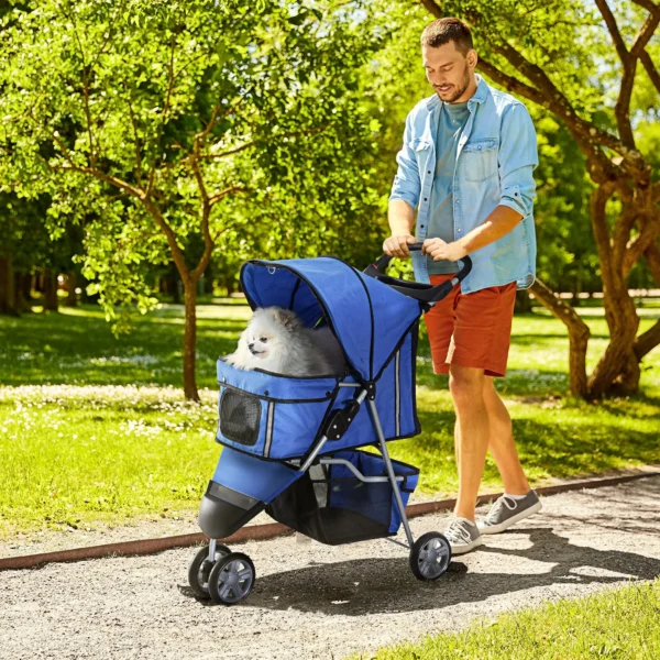 Pet Travel Stroller Pushchair Carrier Three Wheels-Blue - Image 2