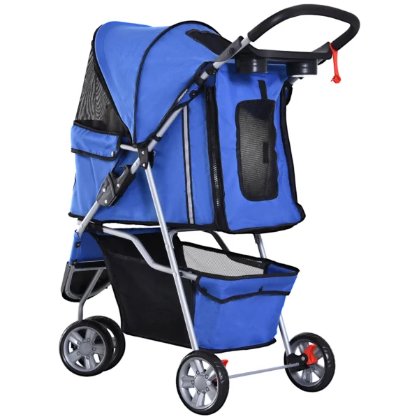 Pet Travel Stroller Pushchair Carrier Three Wheels-Blue - Image 5
