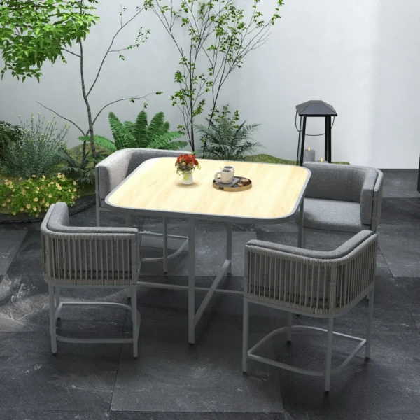 Rattan Dining Set Space-saving Design Garden Furniture with Stone Composite Board Top for Indoor&Outdoor - Image 2