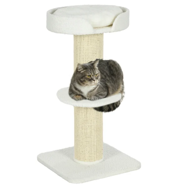 2 Tier Cat Tree with Basket Cushion Sisal Post Cream White - Image 3