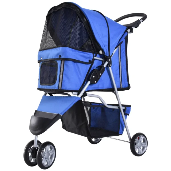 Pet Travel Stroller Pushchair Carrier Three Wheels-Blue - Image 3