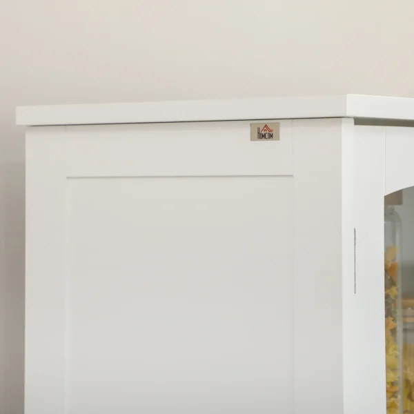 Kitchen Cupboard, Freestanding Storage Cabinet with 2 Adjustable Shelves, Drawer and Glass Door 160cm, White - Image 9