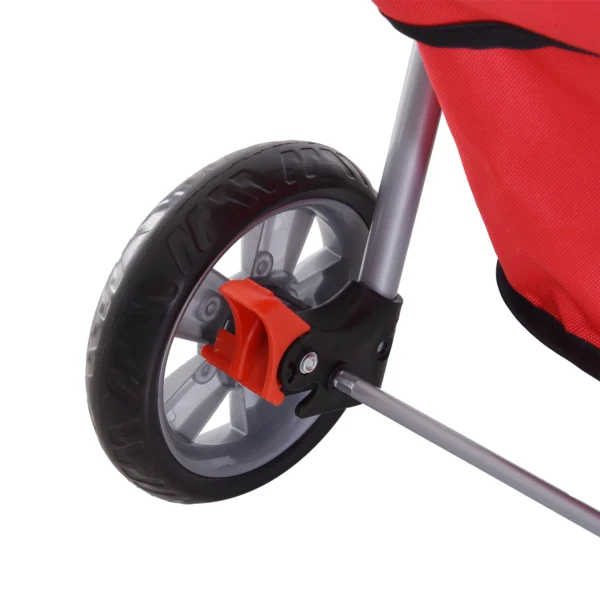 Pet Travel Stroller Pushchair Carrier Three Wheels-Red - Image 5