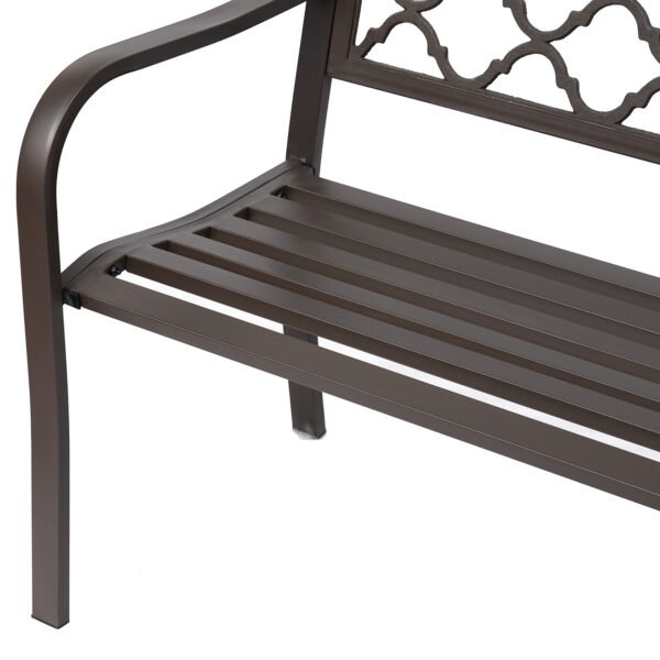 Outdoor Garden Bench Antique Style Cast Iron 2 Seater Patio Porch Brown - Image 9