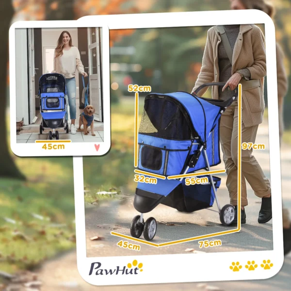 Pet Travel Stroller Pushchair Carrier Three Wheels-Blue - Image 11
