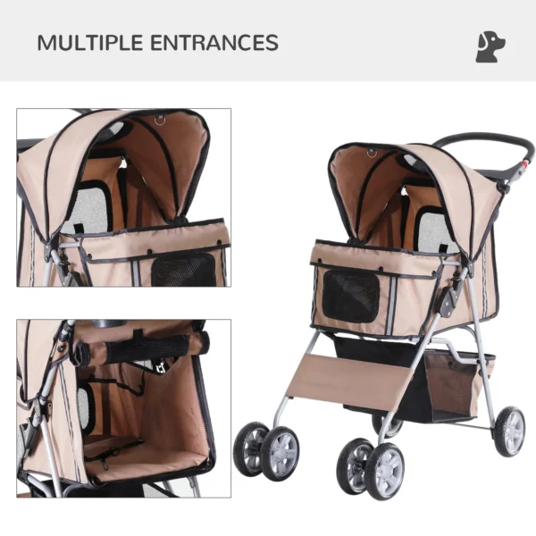 Pet Travel Stroller Pushchair Carrier Three Wheels-Brown - Image 6