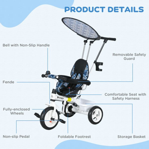 6 in 1 Tricycle for Kids w 5-point harness straps Removable Canopy Handle for 1.5+ year - Image 7