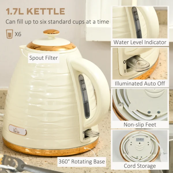 Kettle and Toaster Sets 1.7L Kettle & 4 Slice Toaster w/ Browning Control Beige - Image 4