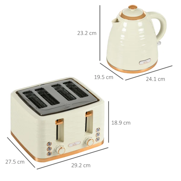 Kettle and Toaster Sets 1.7L Kettle & 4 Slice Toaster w/ Browning Control Beige - Image 3