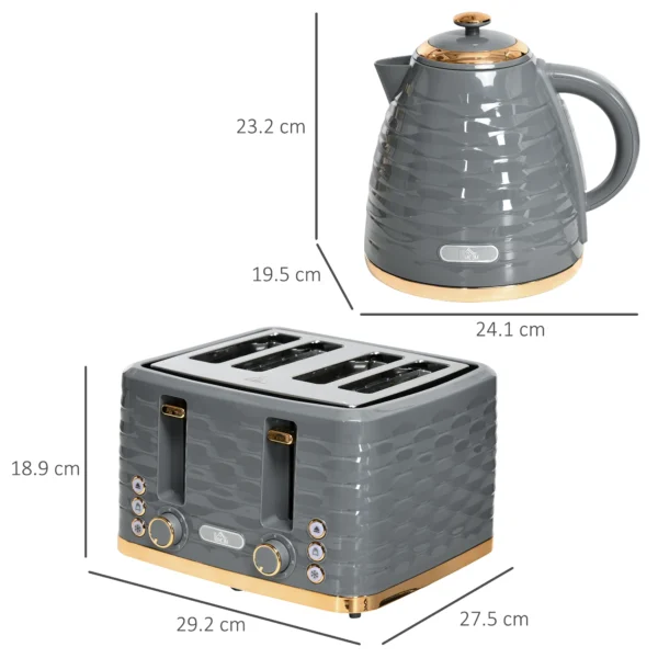 Kettle and Toaster Sets 1.7L Kettle & 4 Slice Toaster w/ Browning Control Grey - Image 3