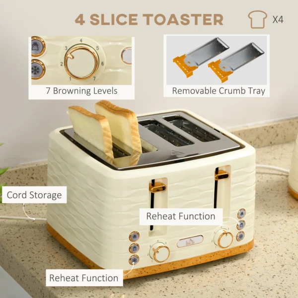 Kettle and Toaster Sets 1.7L Kettle & 4 Slice Toaster w/ Browning Control Beige - Image 5