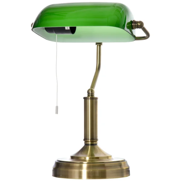 Banker's Table Lamp Green Glass Shade with Antique Bronze Base - Image 11