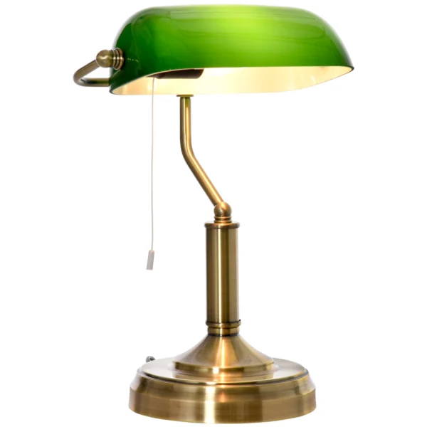 Banker's Table Lamp Green Glass Shade with Antique Bronze Base