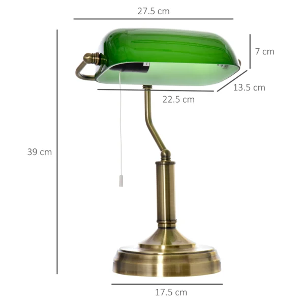Banker's Table Lamp Green Glass Shade with Antique Bronze Base - Image 3