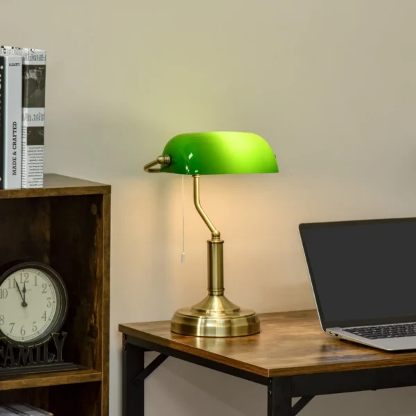 Banker's Table Lamp Green Glass Shade with Antique Bronze Base - Image 10