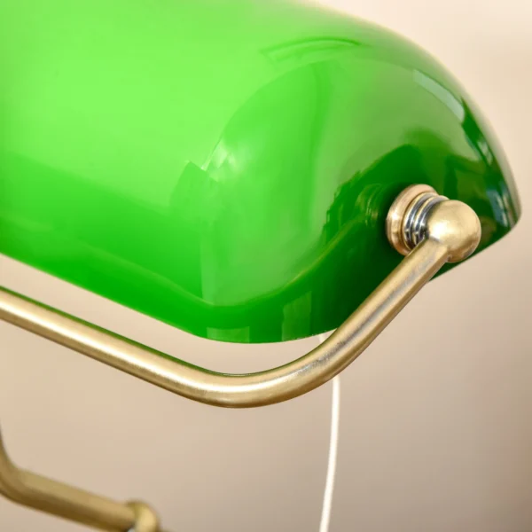 Banker's Table Lamp Green Glass Shade with Antique Bronze Base - Image 8