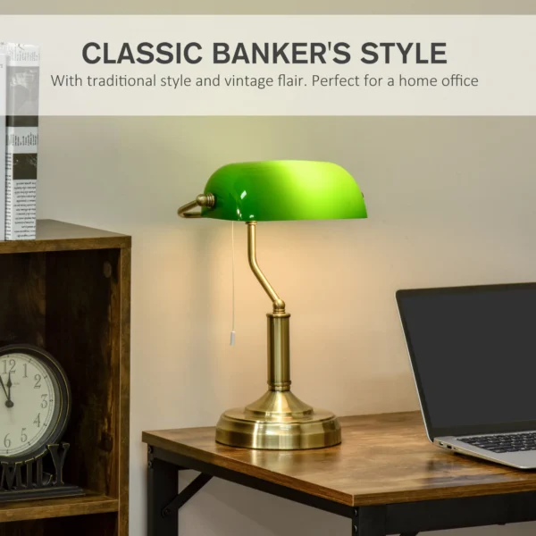 Banker's Table Lamp Green Glass Shade with Antique Bronze Base - Image 4