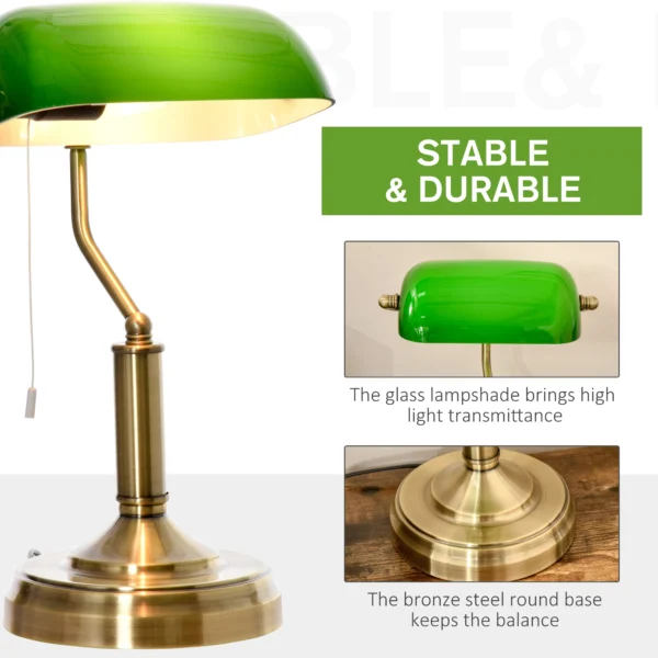 Banker's Table Lamp Green Glass Shade with Antique Bronze Base - Image 6