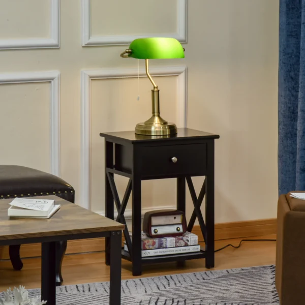 Banker's Table Lamp Green Glass Shade with Antique Bronze Base - Image 2